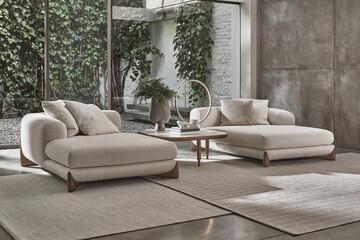 Modern luxury apartment interior in minimal scandinavian style, 3d rendering