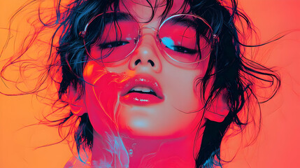 Neon Lights and Flowing Hair: A Portrait in Color
