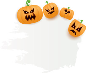 Halloween web white grunge cartoon Banner or poster with Halloween scary pumpkins isolated on transparent background . Funky kids Halloween png banner with space for greeting text or sale