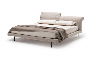 Classic double bed with big headboard isolated on white
