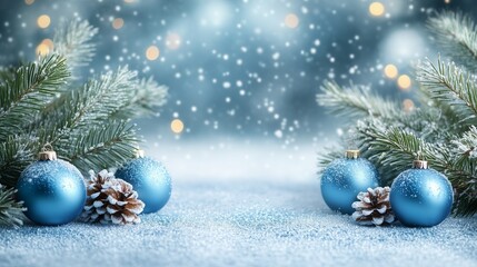 Frosty Christmas ornaments with snow-covered branches