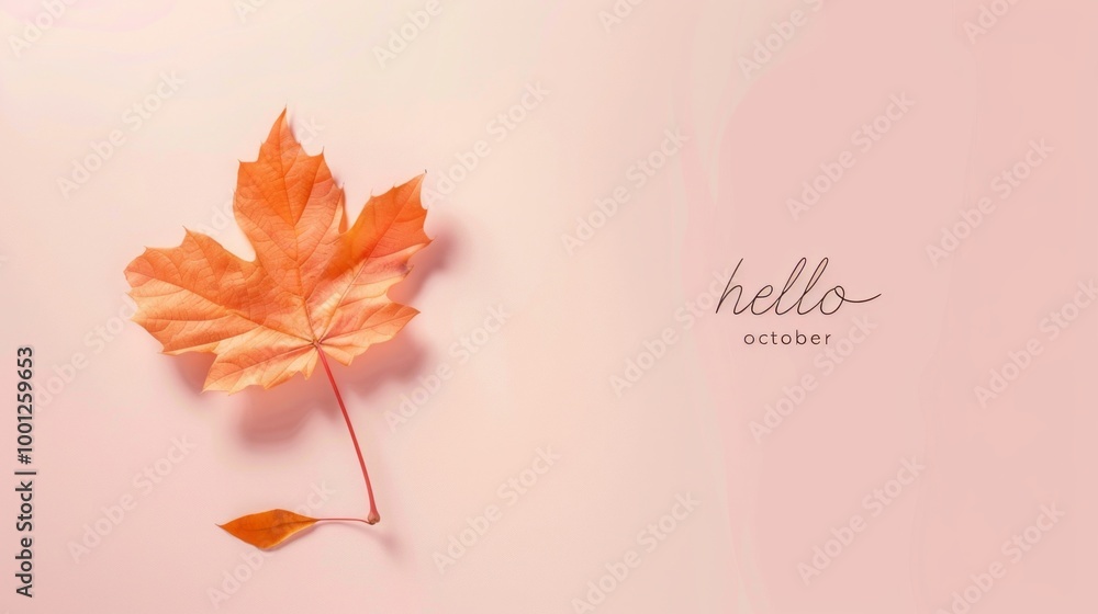 Poster a leaf is on a white background with the words hello autumn written below it