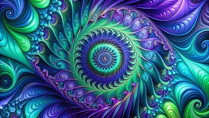 Vibrant abstract design featuring swirling shapes and patterns in shades of blue, green, and purple, ideal for digital