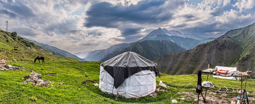 Traditional yurt in the mountains, Kyrgyztan