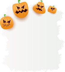 Halloween web white grunge cartoon Banner or poster with Halloween scary pumpkins isolated on transparent background . Funky kids Halloween png banner with space for greeting text or sale