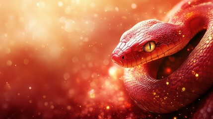 Fototapeta premium Red Snake with Glowing Yellow Eye