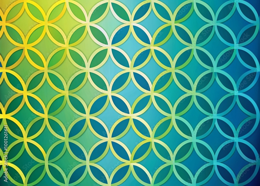 Poster vibrant abstract gradient backdrop featuring a stylized geometric pattern of interlocking circles in