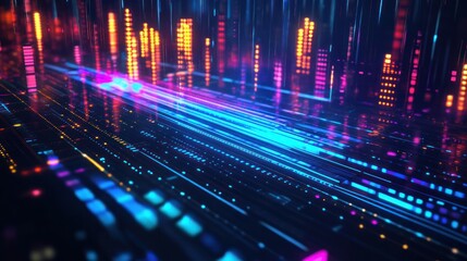 Fototapeta premium Neon Lights, Digital Data Stream