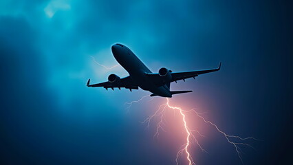 Lightning strikes rear of passenger plane in sky.