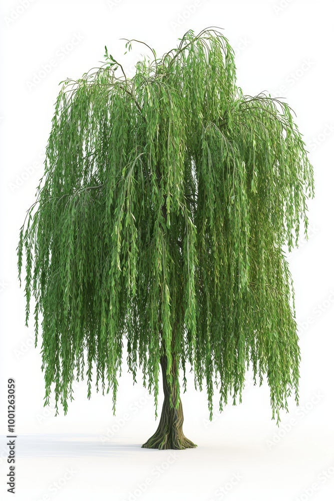 Poster isolated weeping willow tree with cascading branches