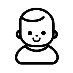 Happy Baby Icon with Simple Line Art Design and Minimalist Style in Black and White
