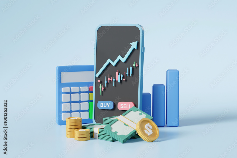 Aufkleber 3d rendered illustration of stock market investment concept including forex trading and computationa