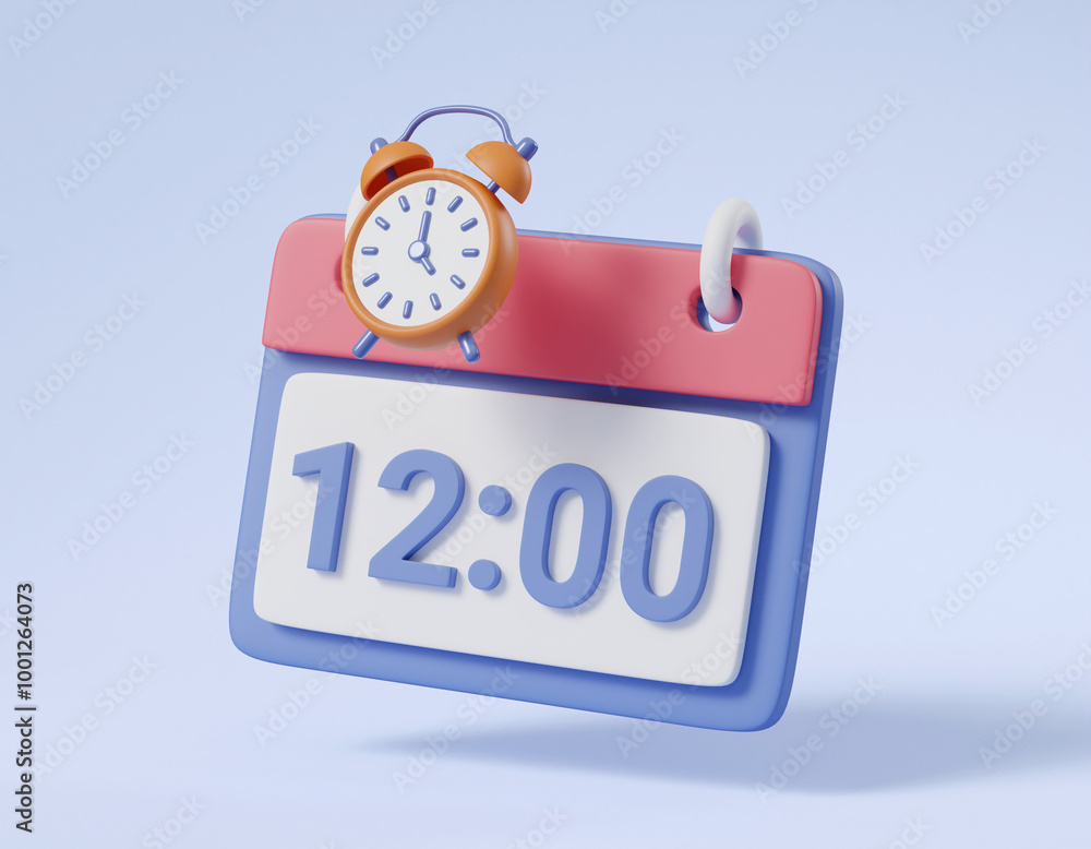 Poster 3d rendered illustration of a calendar icon with an alarm clock, conveying a reminder of time to res