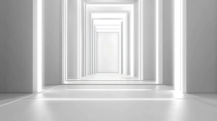 Obraz premium White room with long, narrow strips of light coming from the walls.