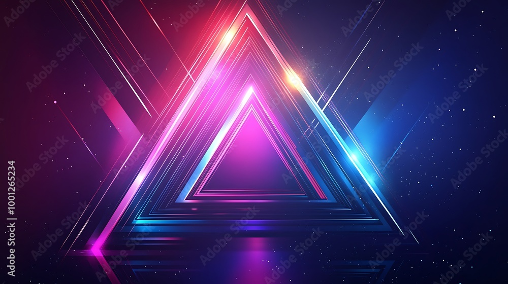 Poster abstract neon triangle background with glowing light.