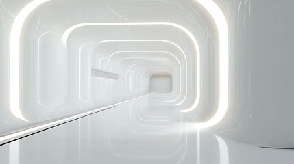 Fototapeta premium White futuristic corridor with glowing lights.