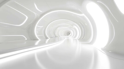 Obraz premium Futuristic white tunnel with glowing lights.