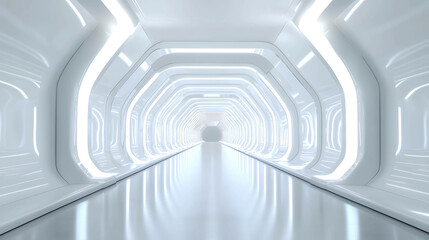 Naklejka premium White futuristic tunnel with bright lights.