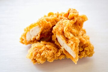 Crispy Fried chicken strips or Fried Boneless Chicken on white background 