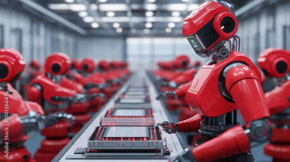 Poster robotic arms in assembly line factory setting