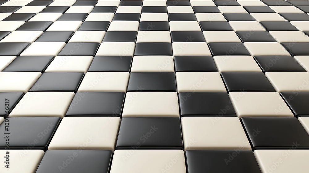 Poster an abstract geometric background with black and white checkerboard patterns conveys a striking visua