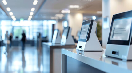 A public service office with automated systems to reduce human interaction. Use of technology to minimize opportunities for bribery. Digital government service center with automated systems.