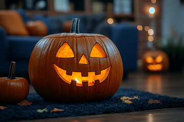 Fototapeta premium Corporate Halloween celebration in an IT office setting, featuring employees in costumes, decorations, and a festive atmosphere. 