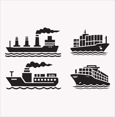Naklejka premium Ship and marine boat vector silhouette on a white background