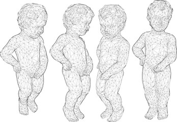 Vector sketch illustration silhouette design classic vintage ethnic statue of little angel child