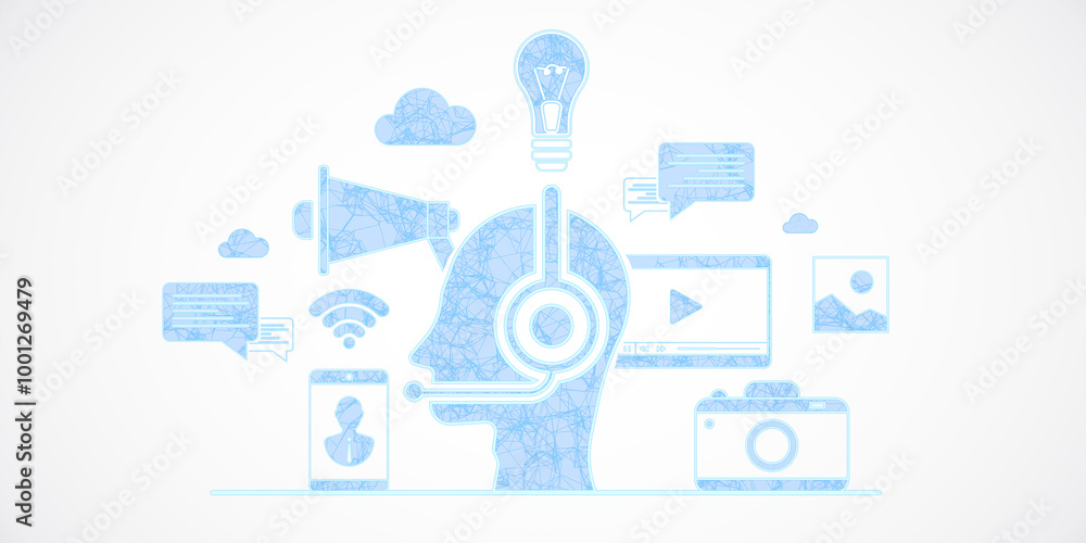 Poster digital communication and technology concept illustration. 3d rendering