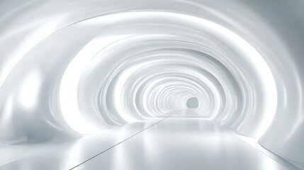 Fototapeta premium Abstract white tunnel background with white walls and glowing lights.