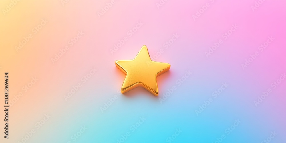 Poster a minimal gold star icon, floating above a colorful gradient background, creating an enchanting atmo