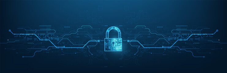 Padlock With Keyhole icon in. personal data security Illustrates cyber data or information privacy idea. blue color abstract hi speed internet technology.	