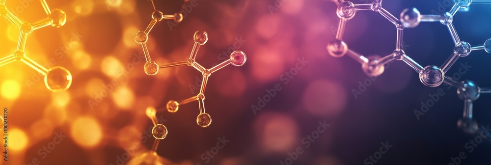 Poster abstract representation of molecules and chemical structures in vibrant colors showcasing their comp