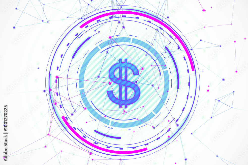 Aufkleber Digital Dollar Sign with Abstract Technological Elements. 3D Rendering
