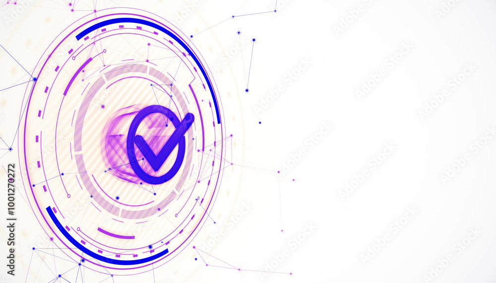 Aufkleber Abstract graphic of a checkmark within a circular digital interface. 3D Rendering