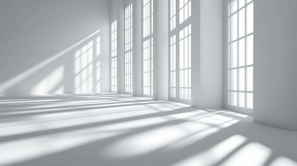 Obraz premium Bright, white room with large windows.