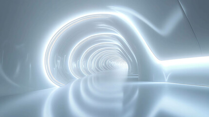 Obraz premium A futuristic tunnel with glowing white lights.