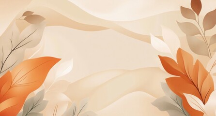 Fototapeta premium Watercolor leaves in neutral tones, abstract background