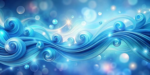 Vibrant blue abstract swirls dance across a soft gradient background, providing a shimmering, ethereal atmosphere