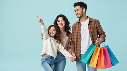 Fototapeta premium happy couple with shopping bags