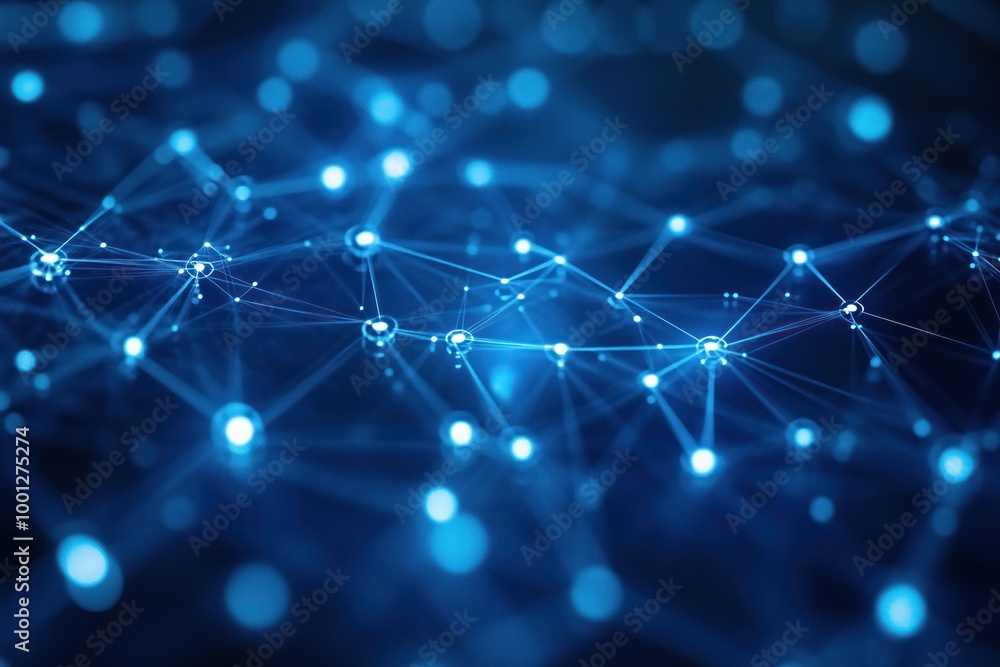 Poster abstract blue network background with connected dots