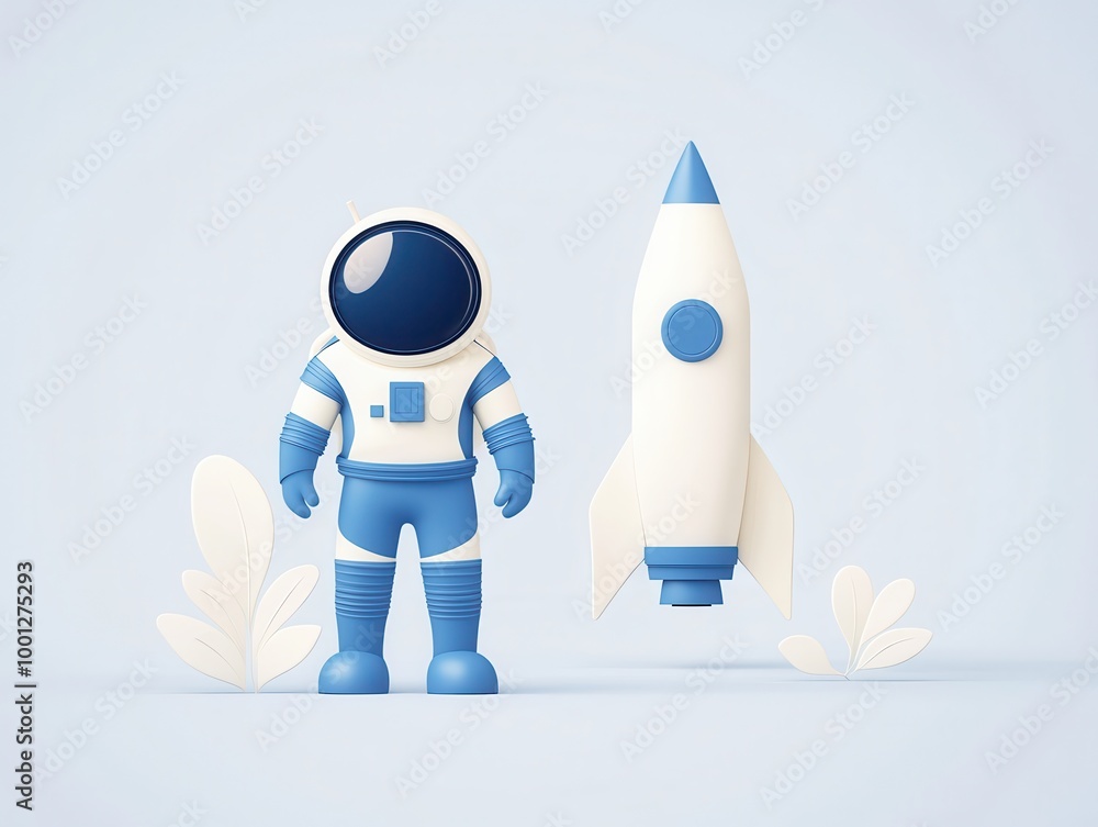 Sticker Astronaut and Rocket for Space Exploration Concept.