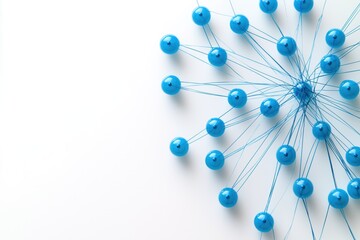 Abstract network of blue pins on a light background