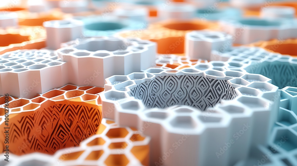 Aufkleber a 3d rendering of an abstract geometric pattern with hexagonal shapes offers a captivating effect.