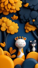 Whimsical Cartoon Forest with Playful Animals