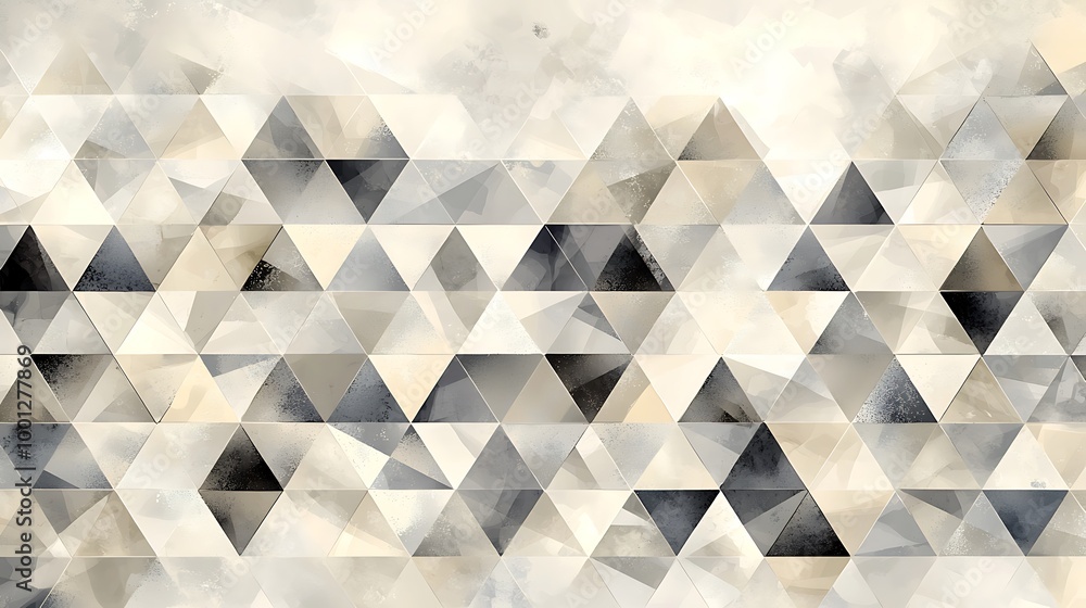 Poster triangles meet watercolor textures in an abstract geometric pattern that�s both playful and refined.