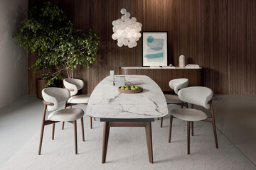 modern luxury dining room interior, 3d render