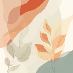 Stylized vector of abstract leaves and natural forms in soft, warm hues, floating in a soothing rhythm.