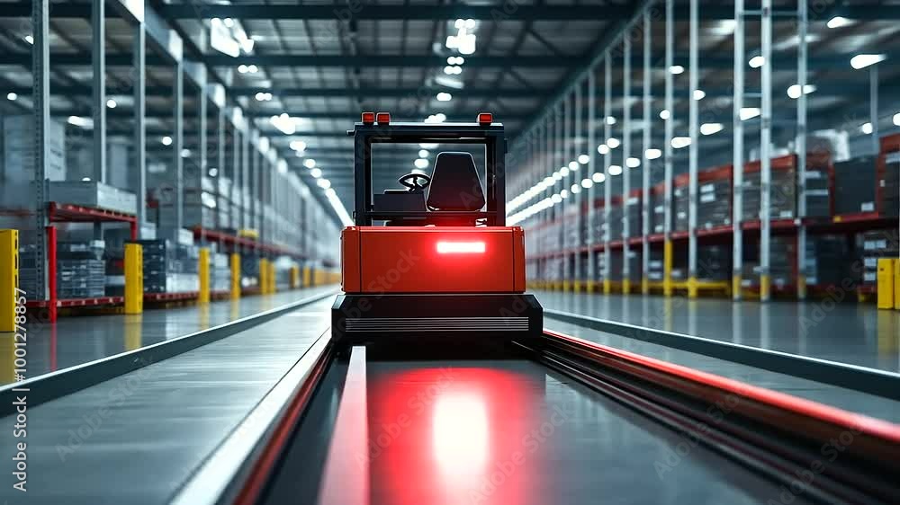 Poster a robotic arm picking and packing products into boxes on a conveyor belt, symbolizing the integratio